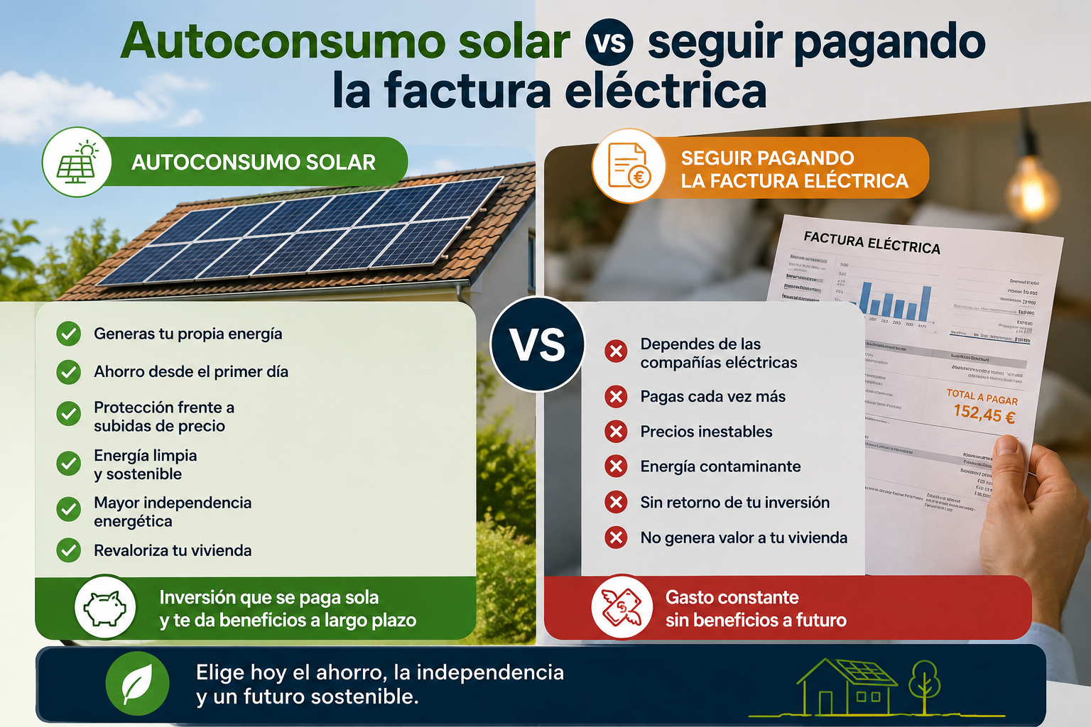 Autoconsumo solar vs seguir pagando la factura eléctrica